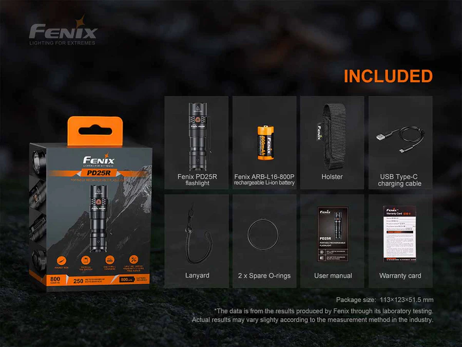 fenix pd25r rechargeable led flashlight 800 lumen compact edc light pd25r.webp