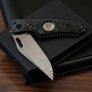 hoffner knives snap damascus folding knife 3 5 layered 52100 440c damascus steel blade carbon fiber .jpg