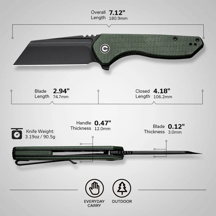 civivi exone flipper knife green canvas micarta handle 294 black stonewashed nitro v blade c23036 3 .webp