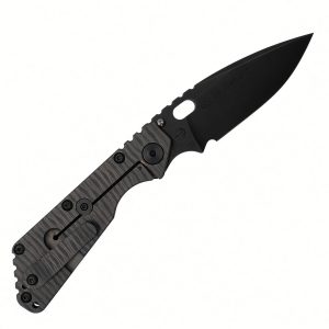 Strider SMF – 20CV, Black Show Side with US Flag, Flamed Titanium Clip Side